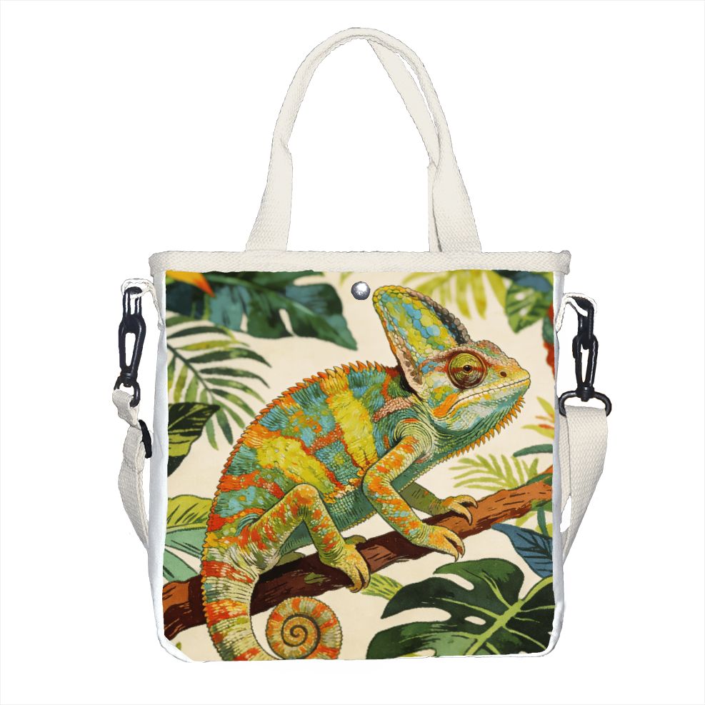 Tropic Strap Vintage - Винтажная сумка-тоут с изображением хамелеона, регулируемый